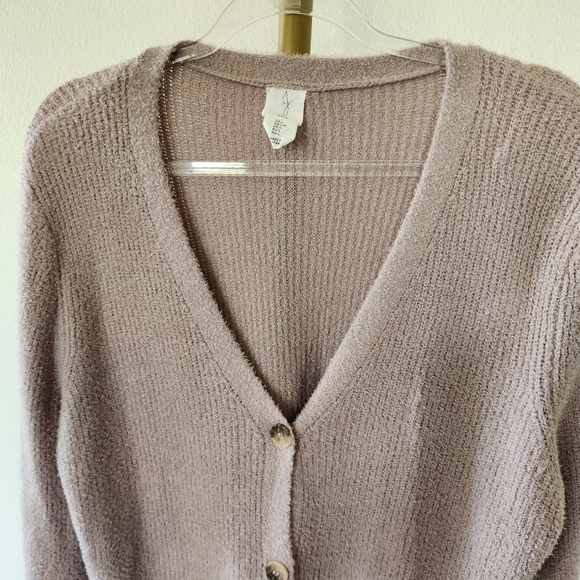Joie Chenille Button Front V Neck Cardigan Womens Size Large Pink - Picture 2 of 6